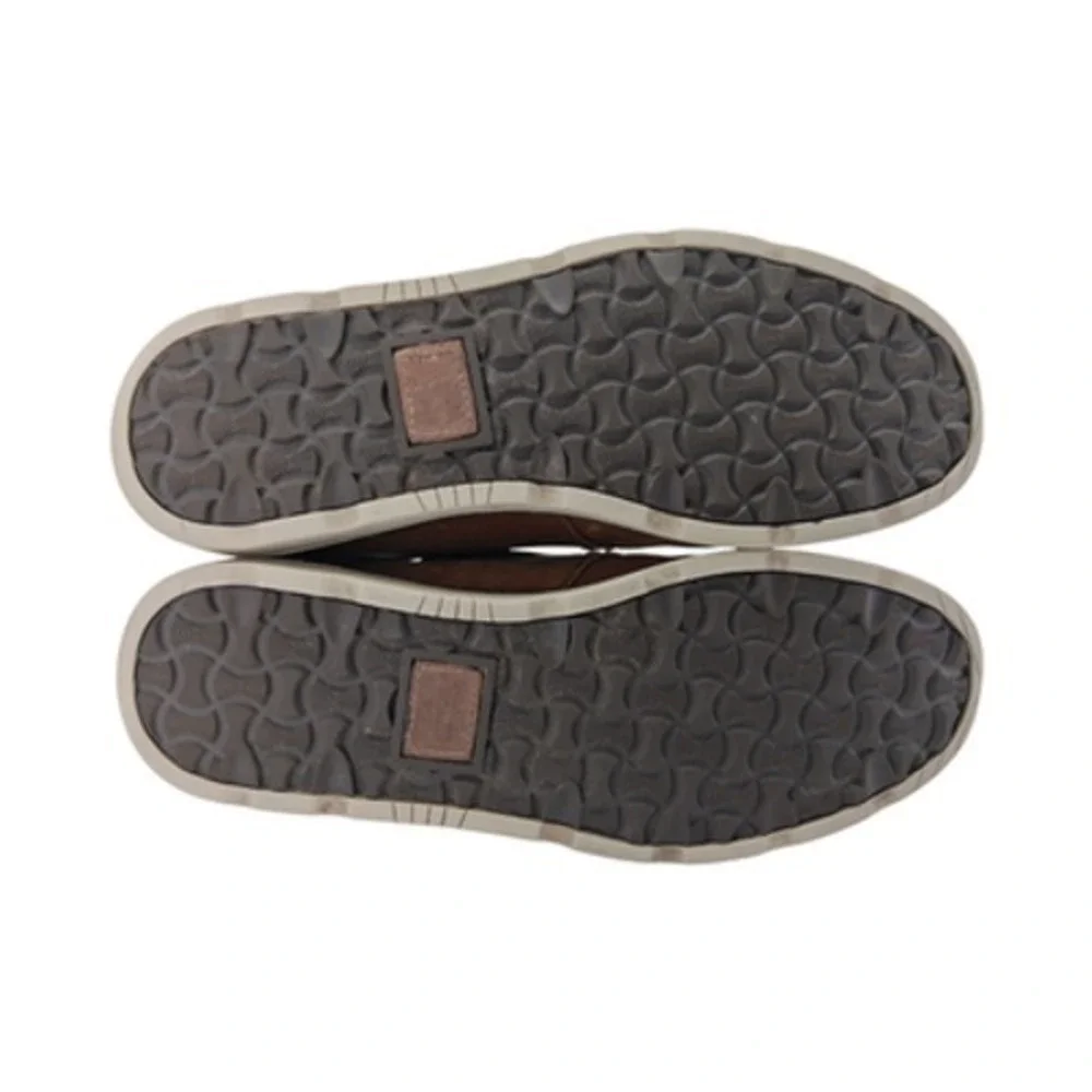 TOMS Boots Mens Size 9 Brown Leather Chukka Ankle Casual Plaid Lined Moc Toe
